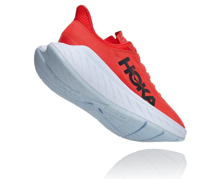 Running Shoes Mens - Hoka One One Carbon X 2 - Red/White - CMXYWDJ-27